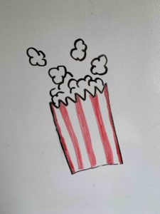 Wall doodle of a bag of popcorn