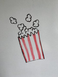 Bag of popcorn wall doodle for super resolution test #1.