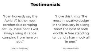 Testimonials for the AERIAL A1 tree tent