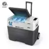 Aco Power LionCooler solar freezer keeping 52 quarts of bottled water ice cold and refreshing.