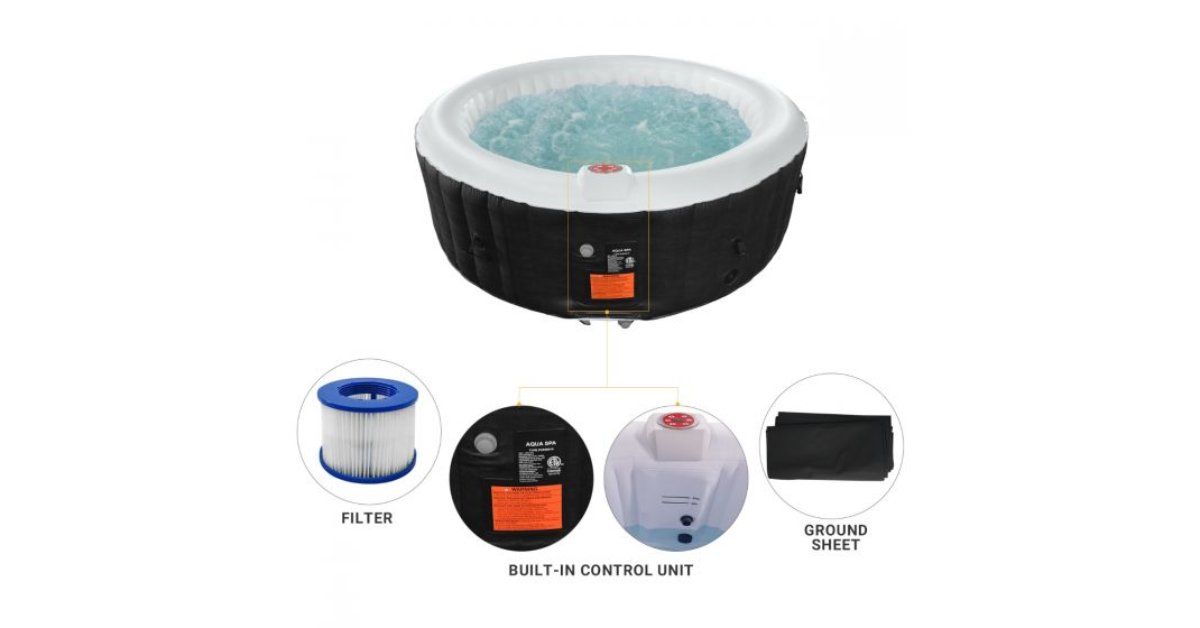 Aqua Spa Inflatable Hottub comes with everything you need including filter, groundsheet, and built in control unit