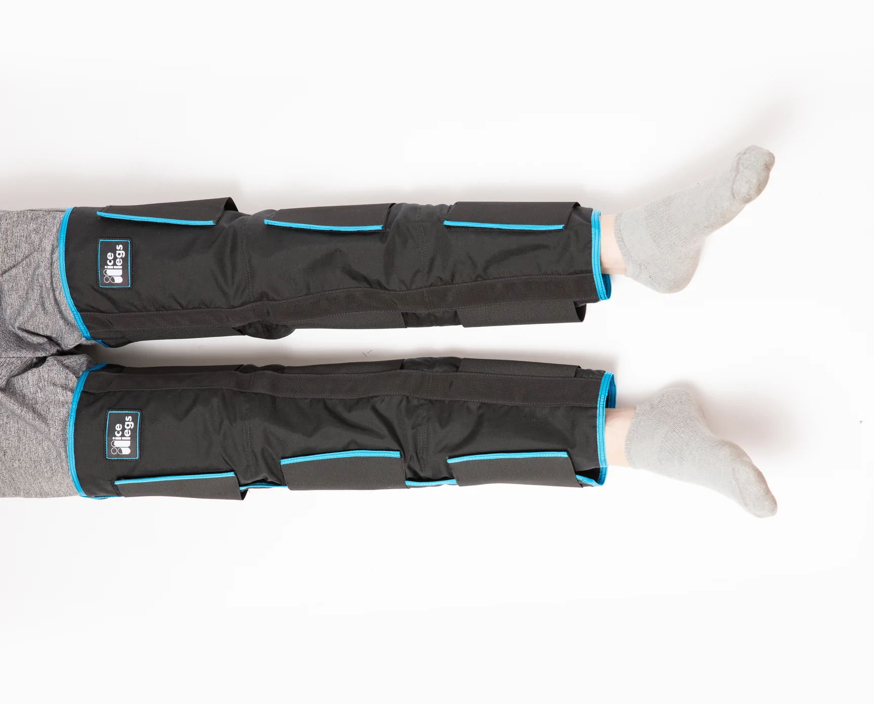 Ice Legs Cold Therapy Packs applied on an individual for soreness and recovery speed.