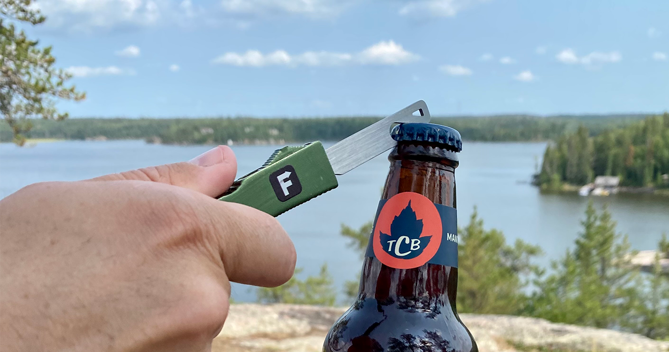 Flipped Tools out the front bottle opener in action! It's a nice day at the beach.