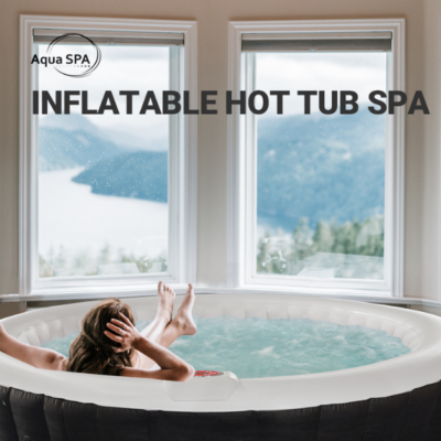 A person using the Aqua Spa Inflatable Jacuzzi.
