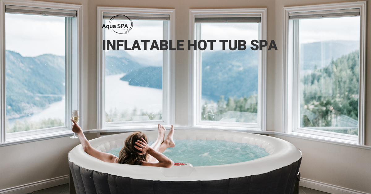A person using the Aqua Spa Inflatable Jacuzzi.
