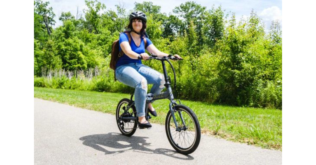 The Charter F-Folding E-Bike from BUZZ Bikes being ridden by a person.
