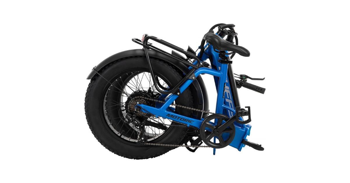 The Motoric Folding Electric Bike from Huffy Bikes in its folded form.