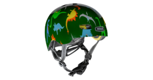 The Nutcase Baby Nutty Helmet with dinosaur designs.