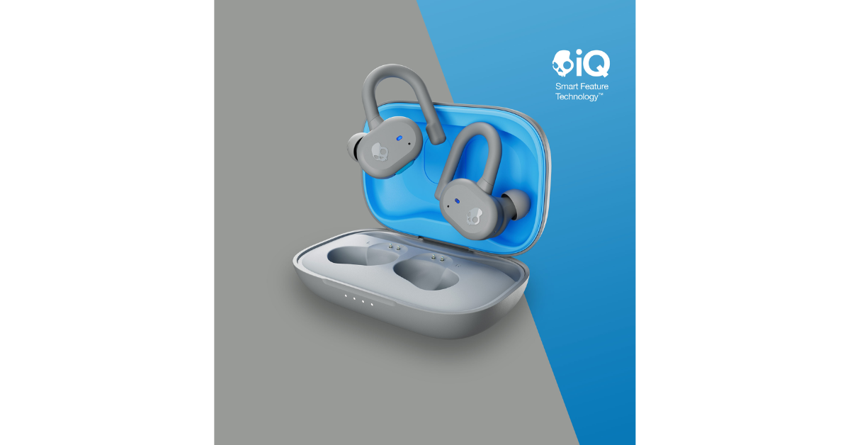 The Skullcandy Push Active True Wireless Earbuds in blue and light grey.