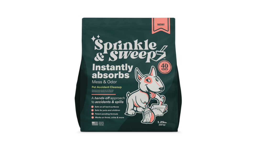 The Sprinkle & Sweep package ready to clean up after your dog.