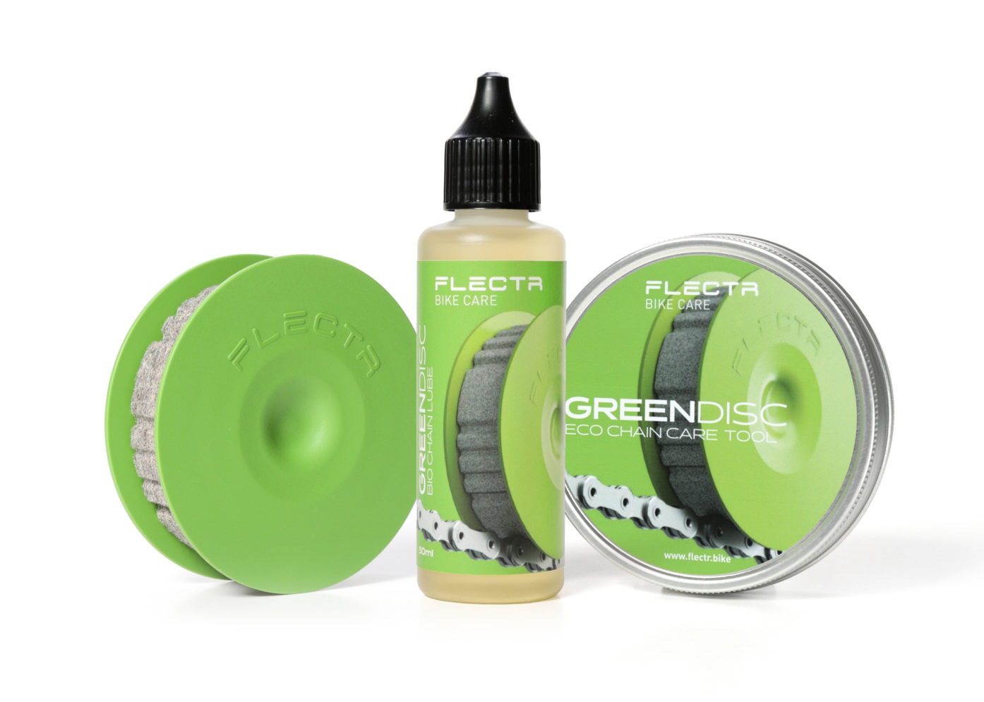 What's in the box? The green disc chain care tool comes with a refill bottle of lubricant.