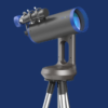 The MIRROSKY Smart Telescope against a blue background.
