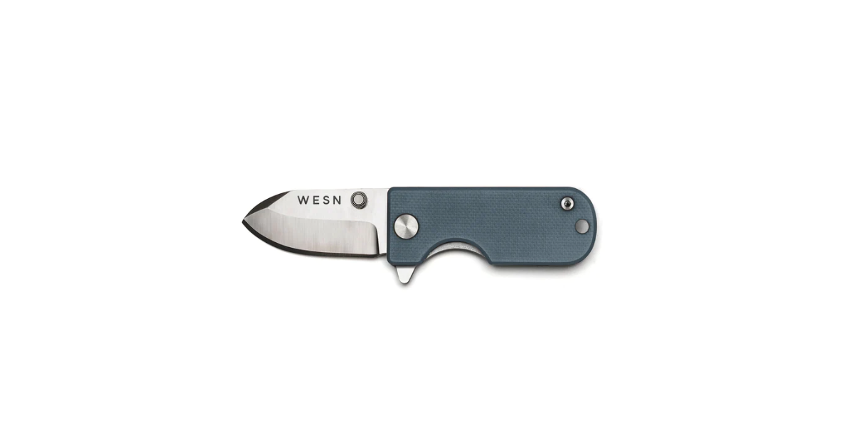 The WESN Microblade in blue and folded open.