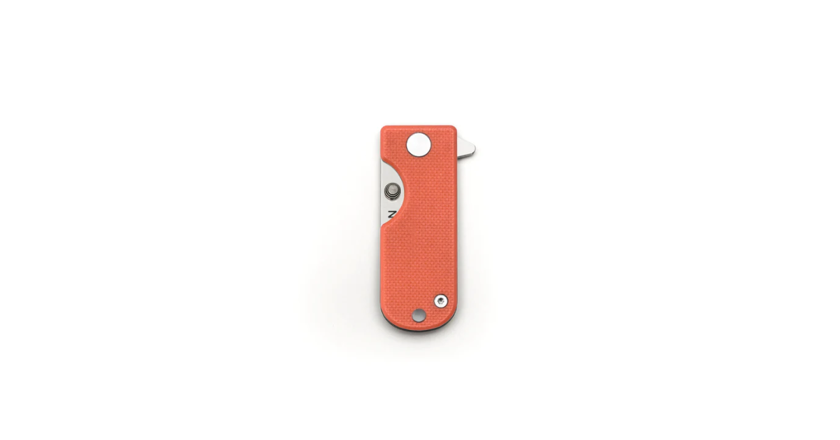 The WESN Microblade in red-orange and closed.