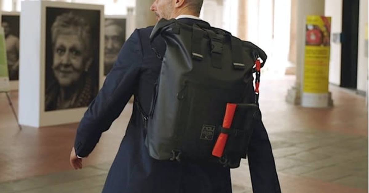 The LEVANTE Waterproof Modular Daily Backpack on someone's back.