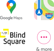 An image showing navigation apps that are compatible with Glide. These include Google Maps, Apple Maps, Blind Square, and more.
