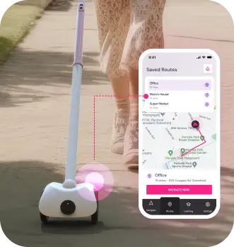 An image of app screenshot of a pre-mapped route. The screenshot is overlaid against an image of someone using Glide.